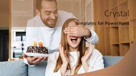  Presentation with birthday cake - Amazing presentation theme having cheerful-attractive-young-couple-celebrating backdrop and a coral colored foreground