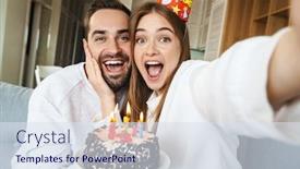  Presentation with birthday cake - Audience pleasing presentation consisting of cheerful-attractive-young-couple-celebrating backdrop and a sky blue colored foreground