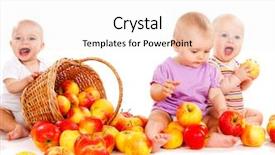  Presentation with babies - Colorful PPT theme enhanced with cheerful babies playing with apple backdrop and a sky blue colored foreground