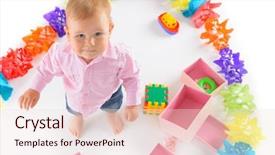  Presentation with birthday boy - Presentation design with cheerful baby boy with birthday gifts over white background background and a lemonade colored foreground