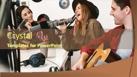  Presentation with radio broadcast - Colorful PPT theme enhanced with cheerful-band-of-young-musicians backdrop and a tawny brown colored foreground