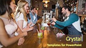 Presentation with bartender - PPT layouts featuring cheerful bartender interacting with customers background and a tawny brown colored foreground
