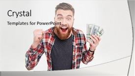  Presentation with role play woman and man - Cool new theme with cheerful bearded man in plaid backdrop and a white colored foreground