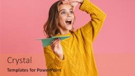  Presentation with cheerful - Slides having cheerful-beautiful-blonde-girl-smiling background and a gold colored foreground