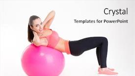  Presentation with abdominal - Audience pleasing presentation theme consisting of cheerful beautiful fitness girl training abdominal muscles using fitball isolated over white background backdrop and a white colored foreground