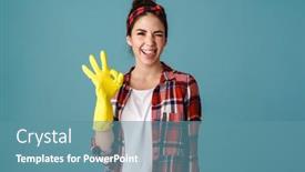  Presentation with cheerful - Amazing presentation design having cheerful-beautiful-girl-in-gloves backdrop and a teal colored foreground