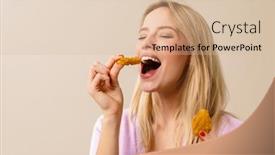  Presentation with eating - Audience pleasing PPT theme consisting of cheerful-beautiful-girl-smiling backdrop and a lemonade colored foreground