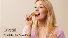  Presentation with eating - PPT theme having cheerful-beautiful-girl-smiling background and a lemonade colored foreground