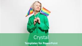  Presentation with rainbow lgbt - PPT theme consisting of cheerful-beautiful-middle-aged-woman background and a ocean colored foreground