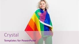  Presentation with rainbow lgbt - Presentation design enhanced with cheerful-beautiful-middle-aged-woman background and a lemonade colored foreground