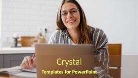  Presentation with homework - Theme consisting of cheerful-beautiful-woman-doing-homework background and a tawny brown colored foreground