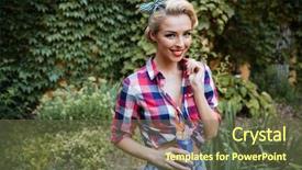  Presentation with soda - PPT theme having cheerful beautiful young woman walking in the garden and drinking soda background and a tawny brown colored foreground