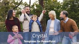  Presentation with dog park - PPT theme enhanced with cheerful big family with labrador retriever dog spending time together in park background and a ocean colored foreground