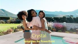  Presentation with friends - Slide deck having cheerful-biracial-female-friends-looking background and a coral colored foreground