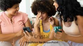  Presentation with woman gathering - Presentation theme consisting of cheerful-biracial-female-friends-teasing background and a coral colored foreground