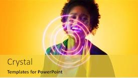  Presentation with face match - Presentation design enhanced with cheerful-biracial-female-soccer-player background and a yellow colored foreground