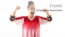  Presentation with team athlete - PPT theme having cheerful-biracial-young-female-handball background and a white colored foreground