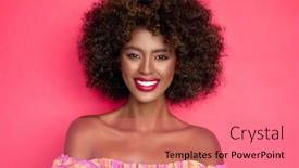  Presentation with curly hair - Slide deck enhanced with cheerful-black-woman-with-curly background and a coral colored foreground