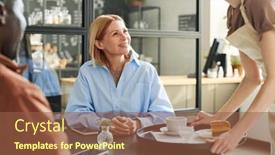  Presentation with cup cake - Slide deck featuring cheerful-blond-mature-woman-looking background and a tawny brown colored foreground