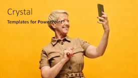  Presentation with isolation - Slide set featuring cheerful-blond-woman-in-stylish background and a  colored foreground