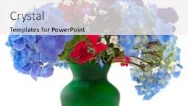 Presentation with flowers vase - PPT layouts with cheerful bouquet of garden flowers in green vase background and a white colored foreground