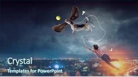  Presentation with cartoon - Beautiful theme featuring cheerful boy and dog mixed backdrop and a ocean colored foreground