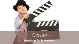  Presentation with clapper - Cool new theme with child clapping - cheerful boy holding clapper board backdrop and a violet colored foreground