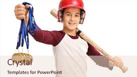  Presentation with white gold - Slides enhanced with cheerful boy holding gold medals background and a lemonade colored foreground