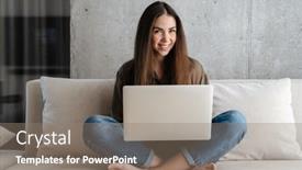  Presentation with cheerful - Theme having cheerful-brunette-nice-girl-smiling background and a gray colored foreground