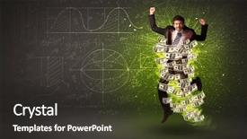  Presentation with dollar - Slide deck featuring cheerful businesman jumping with dollar background and a dark gray colored foreground