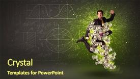  Presentation with dollar - Audience pleasing slide deck consisting of cheerful businesman jumping with dollar backdrop and a tawny brown colored foreground