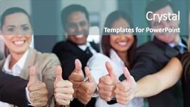  Presentation with cheerful - Slides consisting of cheerful business group giving thumbs background and a seafoam green colored foreground