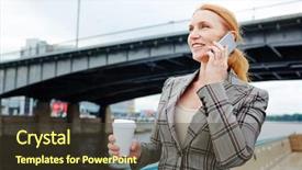  Presentation with business travel - Colorful slides enhanced with cheerful business leader calling her backdrop and a tawny brown colored foreground