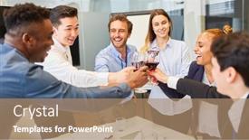  Presentation with business success - Slide set with cheerful-business-people-celebrating background and a coral colored foreground