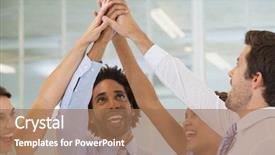  Presentation with team hands - Beautiful PPT layouts featuring cheerful business team joining hand backdrop and a coral colored foreground