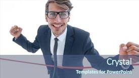  Presentation with finish line - Presentation with cheerful businessman crossing red finish background and a ocean colored foreground
