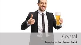  Presentation with beer - Beautiful PPT layouts featuring cheerful businessman holding a glass of beer and showing thumbs up isolated on white background backdrop and a light gray colored foreground