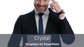  Presentation with tablet - Presentation theme featuring cheerful-businessman-holding-tablet background and a tawny brown colored foreground