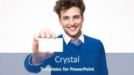  Presentation with business card - Theme enhanced with cheerful businessman showing blank business card background and a ocean colored foreground