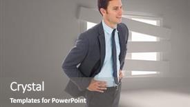  Presentation with hip - Beautiful PPT layouts featuring cheerful businessman standing with hand on hip against digitally generated room with bordered up window backdrop and a gray colored foreground