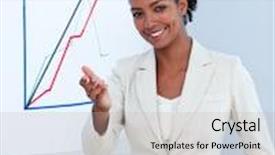  Presentation with company presentation - PPT layouts having cheerful businesswoman giving a presentation in a company background and a mint green colored foreground