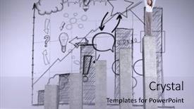  Presentation with growth chart - Colorful slide set enhanced with raising charts - cheerful businesswoman on bar chart backdrop and a light blue colored foreground