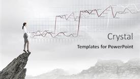  Presentation with electric guitar - Beautiful PPT theme featuring cheerful businesswoman standing on rock edge and playing electric guitar backdrop and a light gray colored foreground