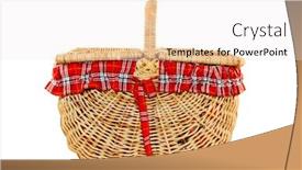  Presentation with cane - Cool new PPT theme with cheerful cane picnic basket with red and white check liner isolated on white backdrop and a white colored foreground