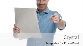  Presentation with newspaper - Amazing presentation design having cheerful-casual-man-holding-newspaper backdrop and a white colored foreground