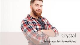  Presentation with cheerful - Presentation enhanced with cheerful casual man in plaid background and a lemonade colored foreground