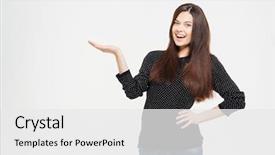  Presentation with triathlon run woman - Beautiful presentation theme featuring cheerful casual woman holding copyspace backdrop and a white colored foreground