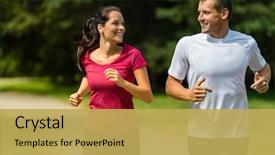  Presentation with cheerful - Presentation theme consisting of cheerful caucasian couple running background and a yellow colored foreground
