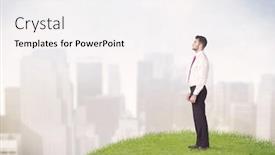  Presentation with faded - Presentation design enhanced with cheerful caucasian elegant sales manager background and a sky blue colored foreground