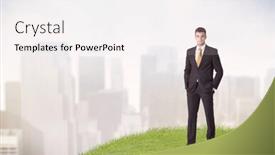  Presentation with tall buildings - Colorful PPT layouts enhanced with cheerful caucasian elegant sales manager backdrop and a sky blue colored foreground